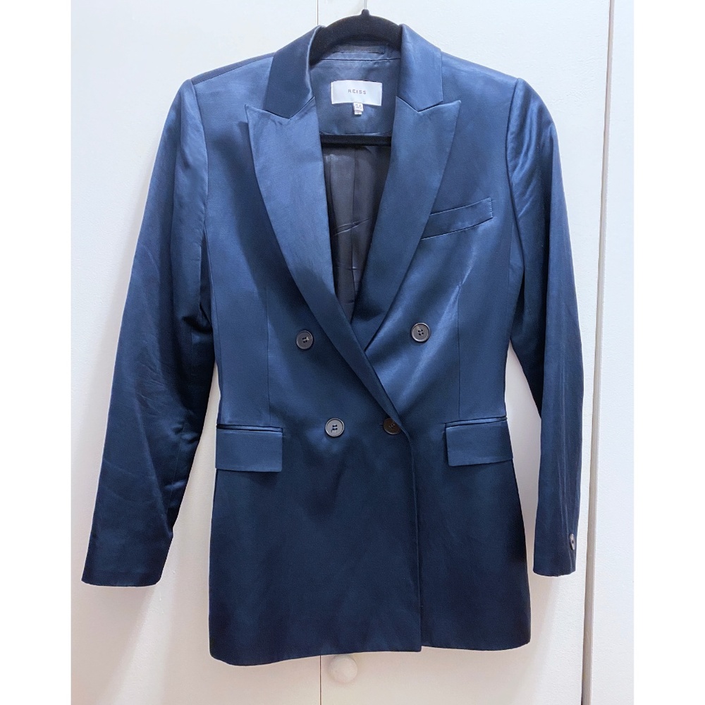REISS Blue Solene Double-breasted Blazer Jacket